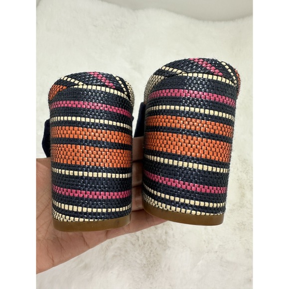 1901 Suede Knotted Bow Sandals Womens Sz 7.5M Blue Boho Woven Raffia Block Heels - Picture 7 of 11